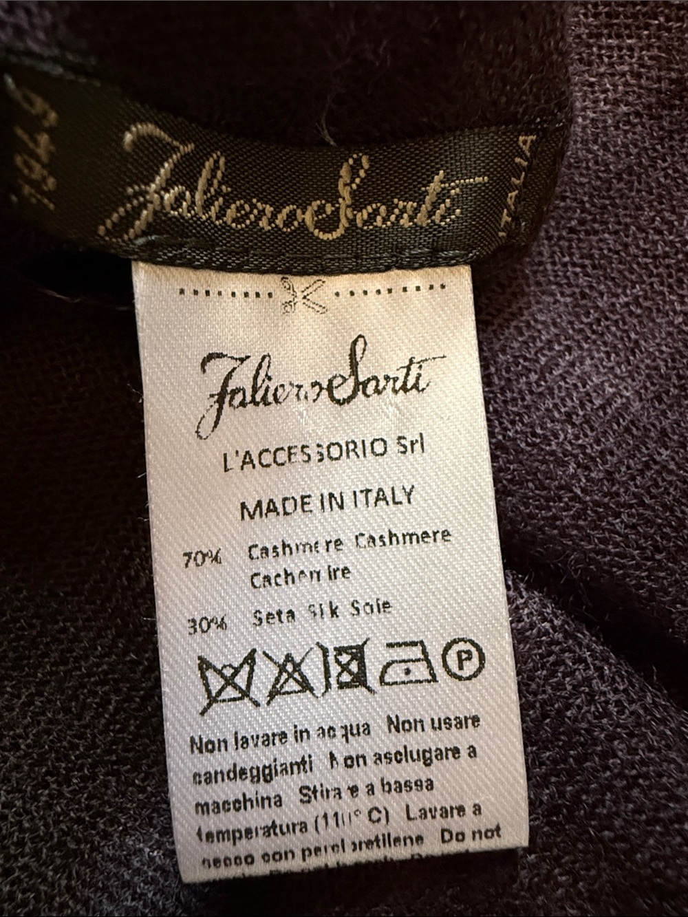 FALIERO SARTI - Silk & Cashmere Scarf or Shawl in deep purple and brown tones - Picture 6 of 7